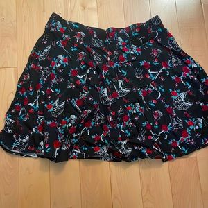 Hot Topic skeleton and floral shirt A-line skirt